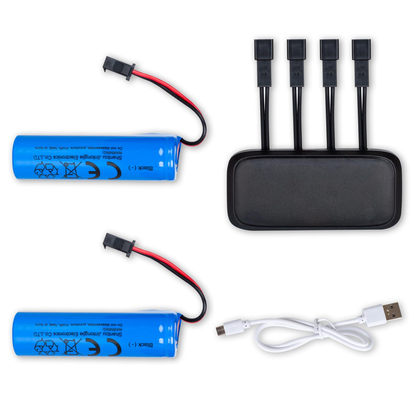 BORSCELLOR SM-2P 2 x 2 3.7 V 1200 mAh rechargeable RC battery, compatible with MK766A amphibious RC car, Li-ion battery for RC vehicles with 4-port battery charger for RC cars and trucks