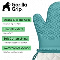 Vista 102 de GORILLA GRIP - Juego de guantes de horno de silicona suave sin BPA, guantes de cocina resistentes al calor e impermeables, forro de algodón grueso