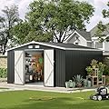 Aoxun 12x10 FT Shed Metal Outdoor Waterproof Storage Shed Steel Utility Garden Tool Shed with Door & Lock Outdoor Storage for Garden Patio Lawn Poolside, Black