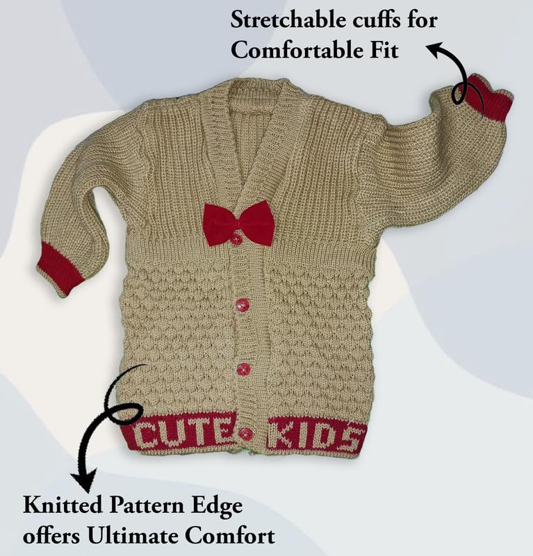 Image of Baby Unisex New Born Baby Boys Girls Soft Comfortable Trendy Woolen Round Neck Stripe Sweater Set with Payjami, Cap and Pair of Booties for Toddlers