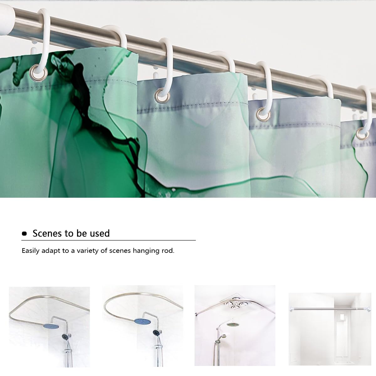 Rideau de Douche Salle de Bain marbre Aquarelle Vert W220xL180 cm | Rideau de baignoire marbre frais, tissu imperméable avec crochets, lavable en machine, séchage rapide