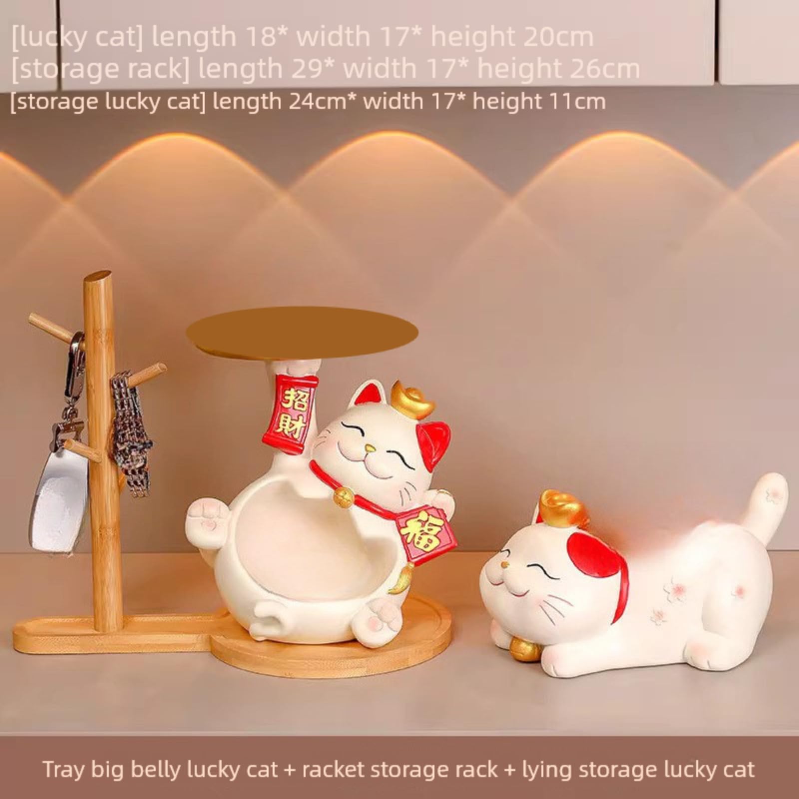 Chiński stojak do przechowywania i 2 szt. taca do przechowywania Maneki Neko, 29 cm 29 cm, statuetka do dekoracji domu szczęśliwego kota