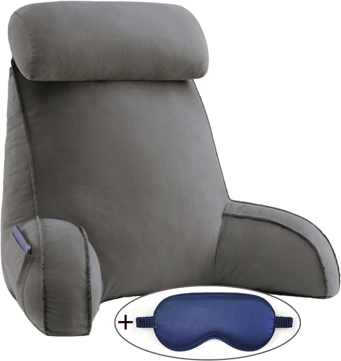 Oreiller de lecture et dossier avec bras de soutien lombaire ergonomique gris foncé