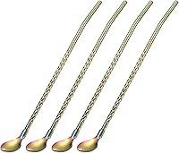 Vista 12 de uxcell Pajitas de cuchara de acero inoxidable, 4 pajitas de metal reutilizables de 8.6 pulgadas con mango largo para batidos y cócteles, color negro