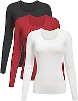 Vista 1 de YYA Camisas básicas de manga larga de 3 piezas para mujer, térmicas, cálidas, cuello redondo, elásticas, ajustadas, camiseta de capa S-XL