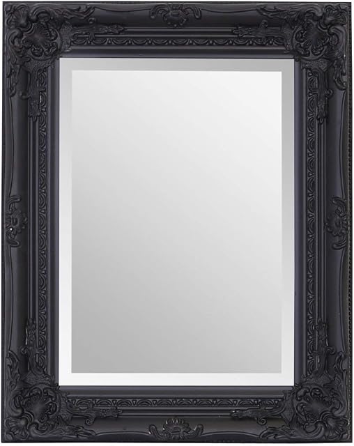 Select Mirrors Rhone Mirror - French Vintage, Antique Baroque Style - 42cm x 53cm - Chic Home Decor (Antique Black)