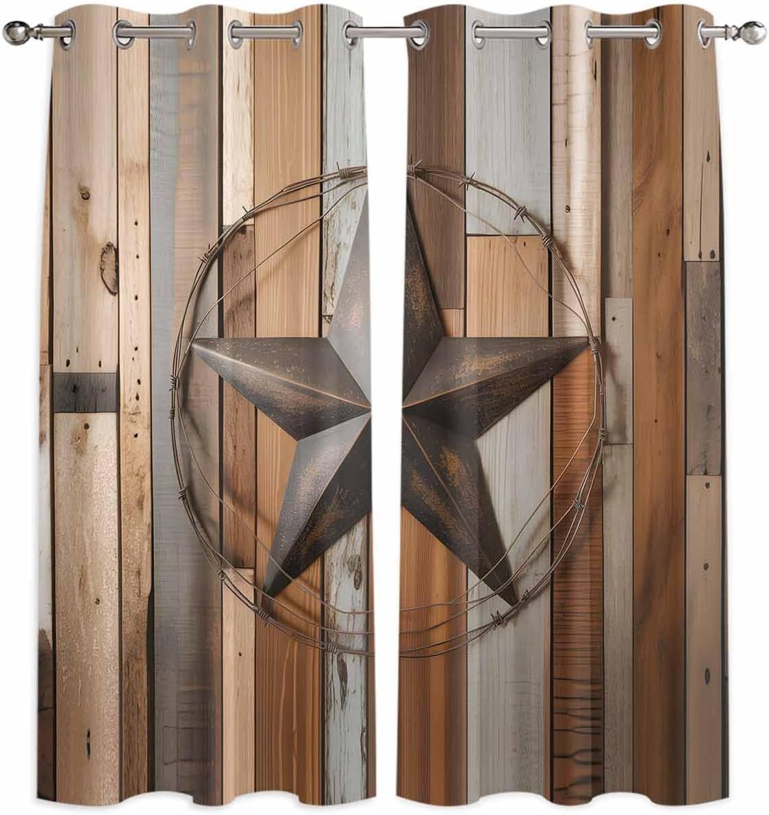 Country Star Brown Window Curtains Panels with Silver Grommet,Western Texas Vintage Farmhouse Kitchen Cafe Curtain Window Treatment Set for Living Room/Bedroom/Laundry Room/Bathroom/Cafe,84x84