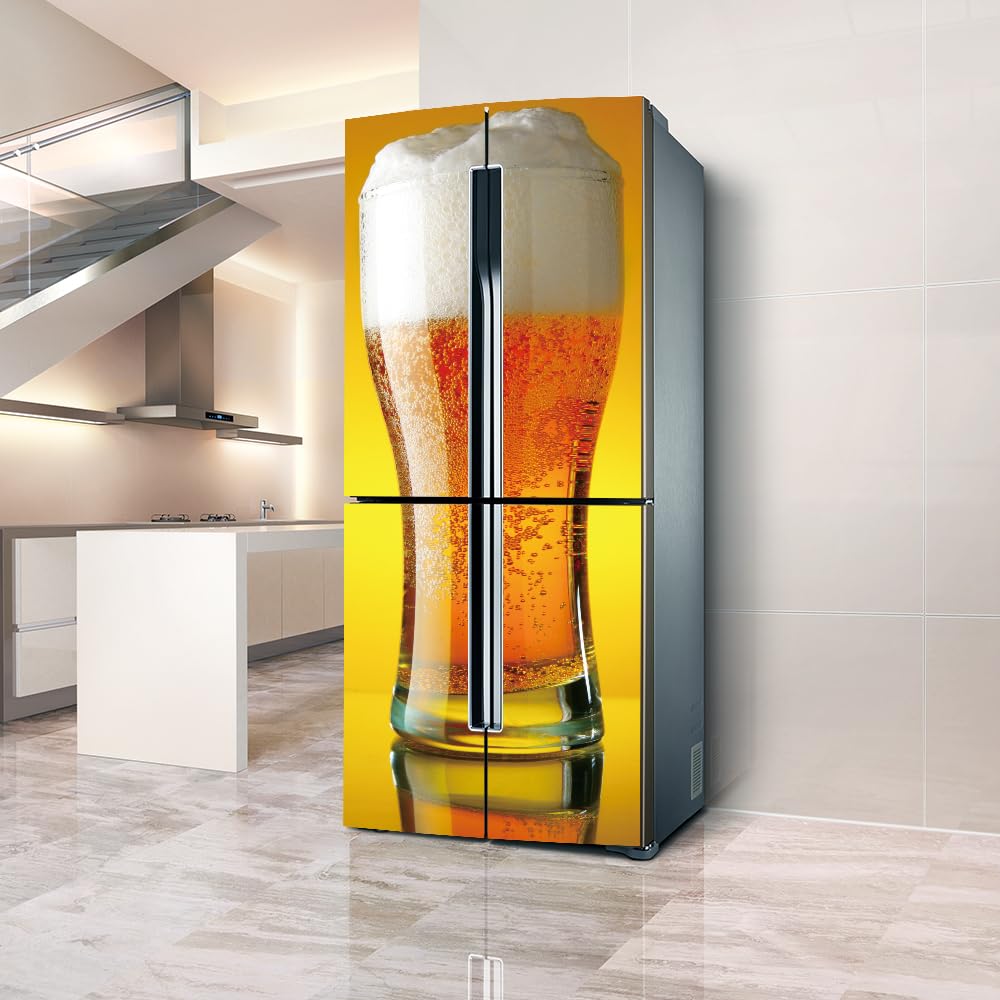 Adesivi per frigo per porte intere e porte Birra gialla autoadesivi carta da parati professionale in vinile 60X150CM