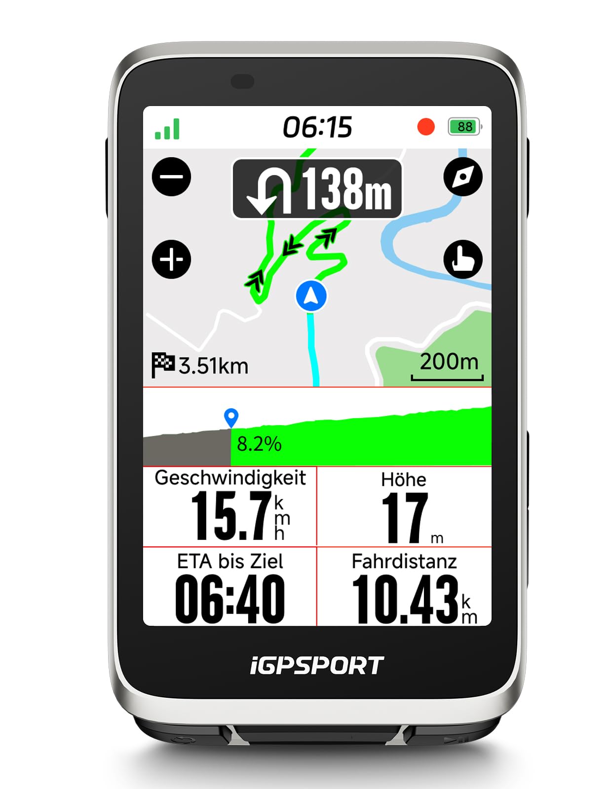 iGPSPORT BiNavi Ciclocomputador Bicicleta GPS, Análisis Entrenamiento Función Recorrido Continuo Detección de Movimiento 3,5" Pantalla Táctil Control, iClimb Pro, 35H