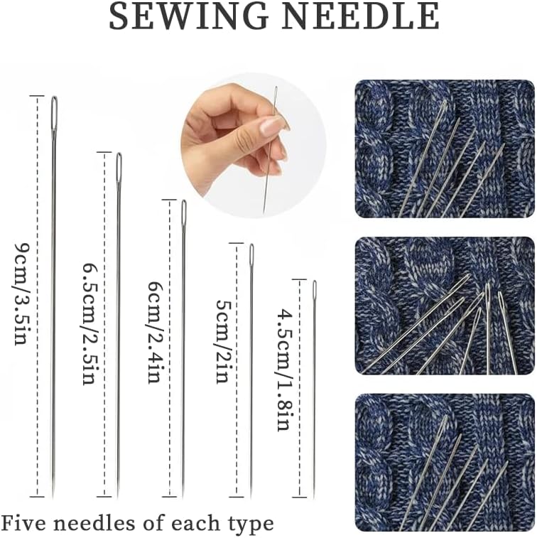 37 PCS Big Eye Steel Sewing Needles Kit, Stainless Steel Needles for Hand Sewing Kit with Thread Ripper, Needle Threaders, Threads, and Thimbles(37pcs/1Set) - Image 6