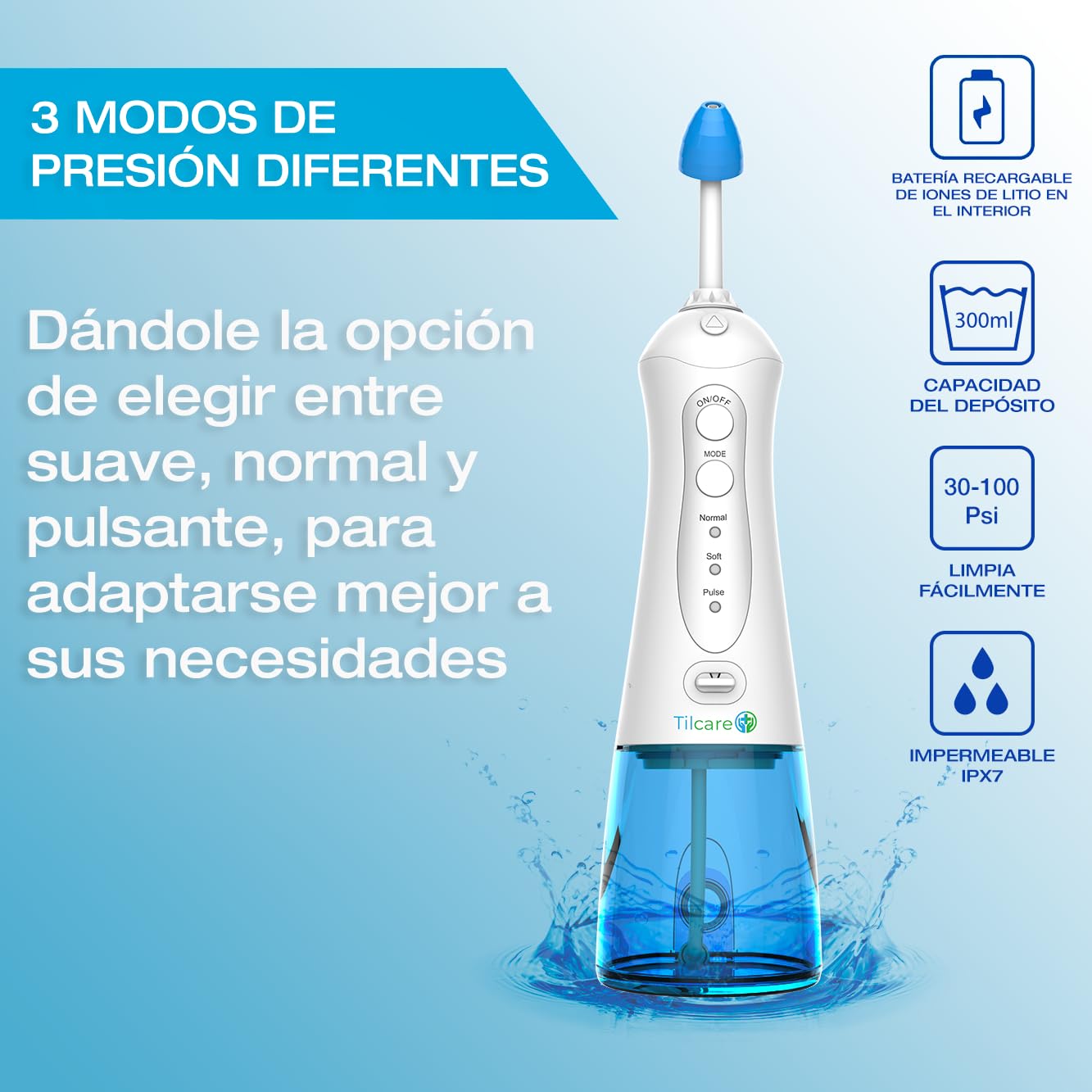 Kit de Lavado Nasal de Tilcare - Máquina perfecta e Irrigador Nasal para aliviar los senos nasales y las alergias - Electric Neti Pot que limpiará su nariz- Viene con una toalla y 30 paquetes de sal