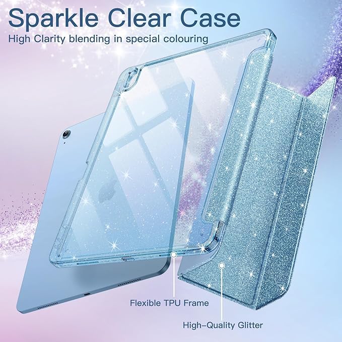 Image of ProElite Case Cover for Apple iPad (A16) 11th /10th Generation (2025 /2022), Transparent case Cover with Pencil Holder for iPad 11th /10th Gen 2025 /2022, Glittering Light Blue