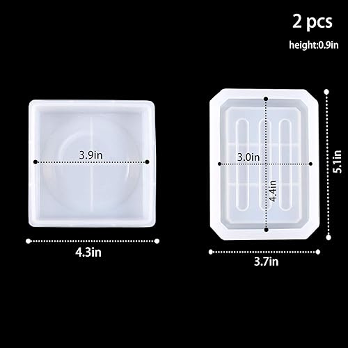 Miniatura 2 de GSHOOTS Moldes de silicona de resina para jabonera, 2 moldes de resina epoxi, bandeja de joyería de resina para bricolaje, soportes para platos,