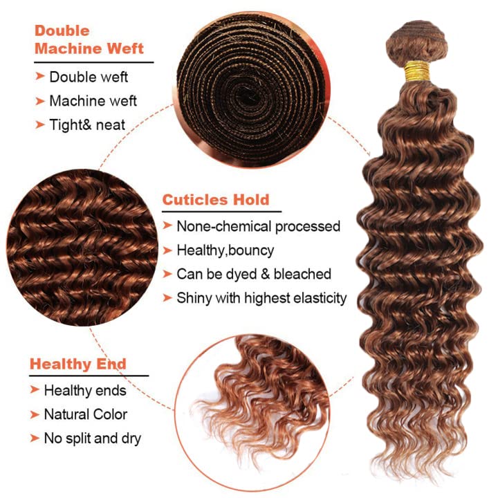 Miniatura 3 de Extensiones de cabello humano ondulado brasileño de 22 pulgadas, color #30, cabello humano virgen brasileño de 22 pulgadas, extensiones de cabello