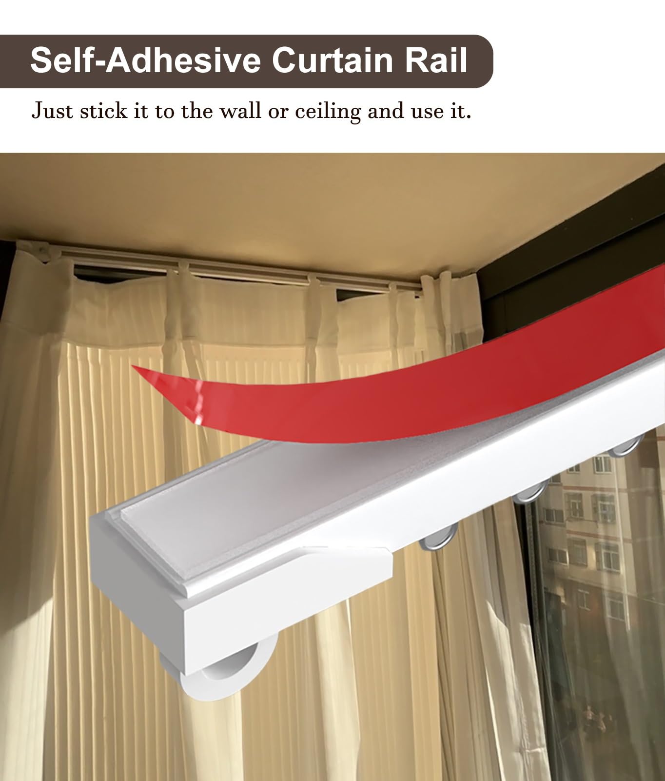 Clip autoadhesivo sin taladrar para riel liso de 5,2 m, ideal para baños y duchas, Clete con todas las fijaciones