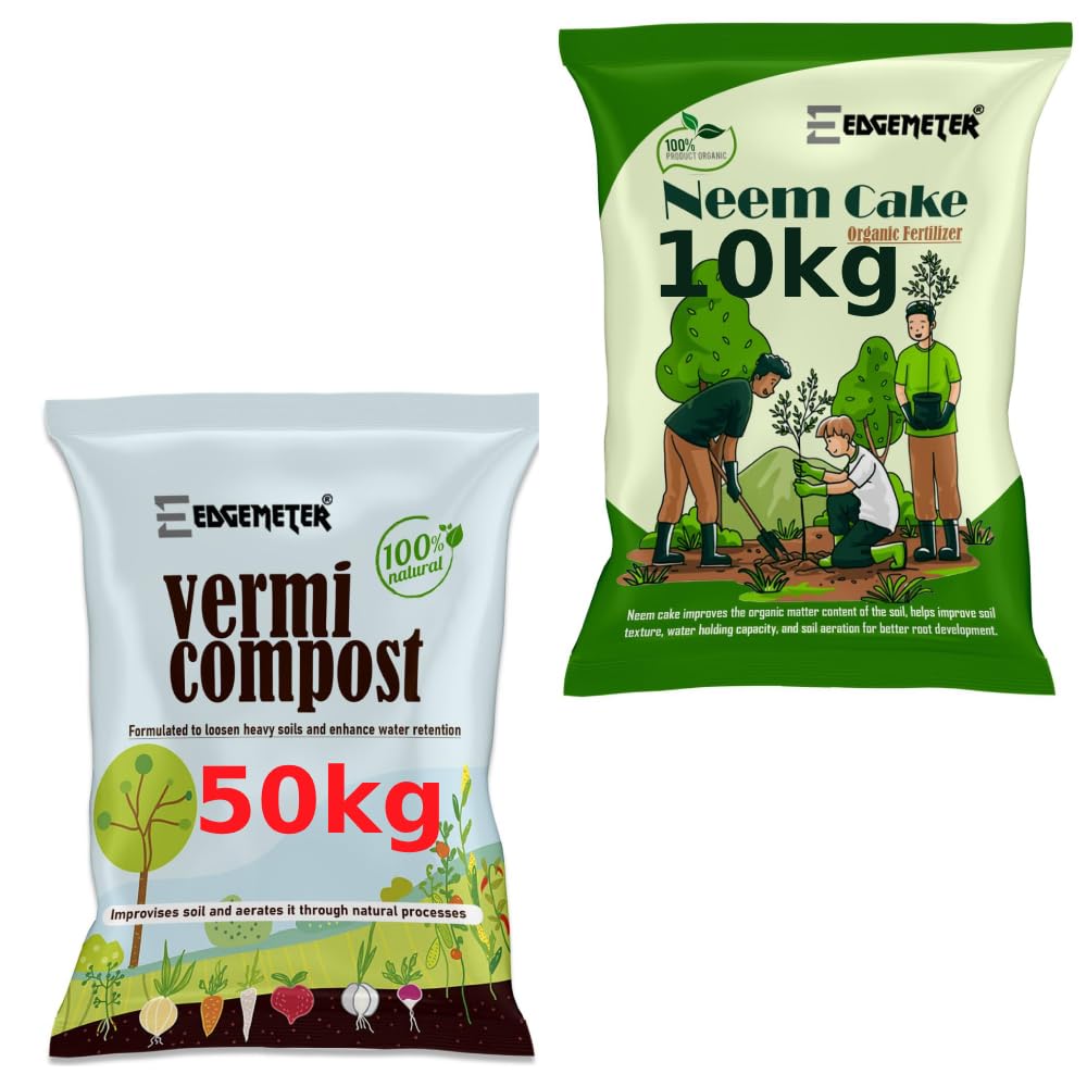 EDGEMETER Neem Khali for Plants 10kg And vermicompost for plants 50kg | Organic Vermicompost Fertilizer Manure For Plants (pack of 2) (B0CZRY6KYD) Amazon Price History, Amazon Price Tracker