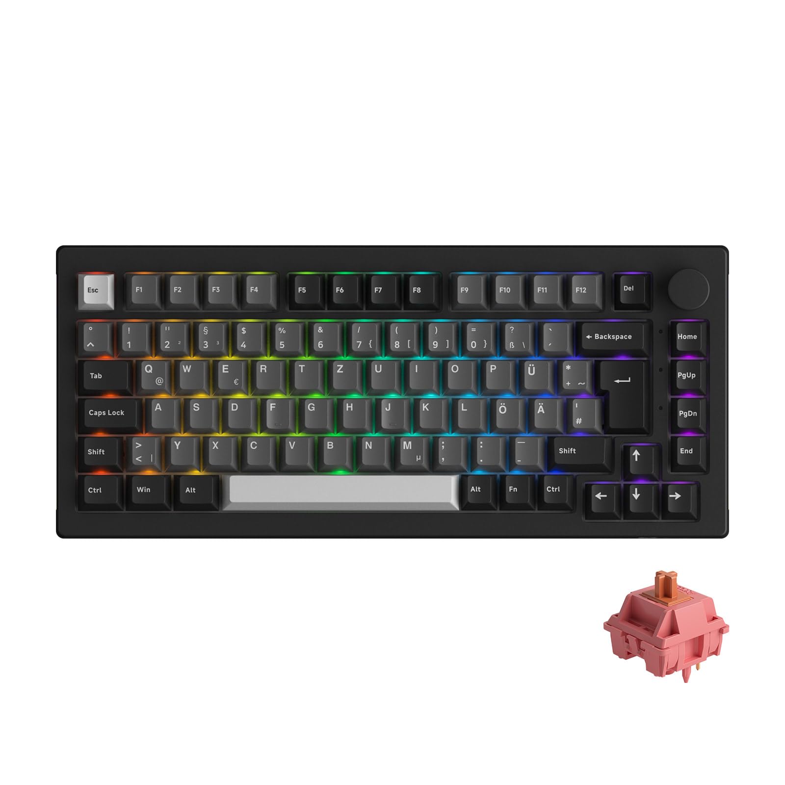 Akko Teclado mecánico 5075B Plus Via, diseño ISO al 75%, Teclado para Juegos con 3 Modos y interruptores lineales Intercambiables en Caliente, Teclas Cherry PBT (Negro Plateado, Palisandro)