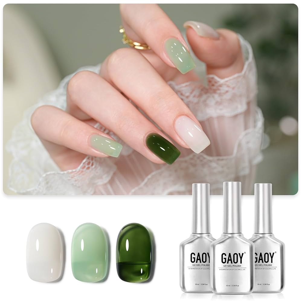 Amazon.com : GAOY Gel Nail Polish Kit, 3 Colors 16ml Jelly White Green,  Soak Off UV Gel Polish Set - Mint Milk : Beauty & Personal Care