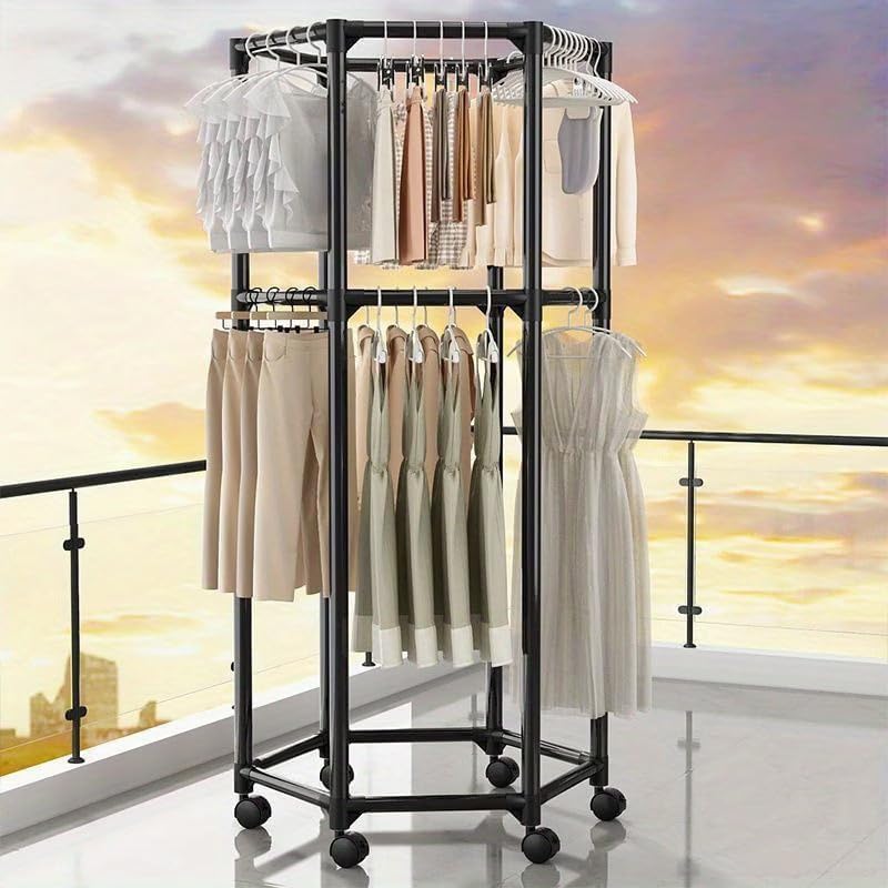 Ozoy Metal Multifunctional Heavy-Duty Quality Garment Stand Cloth Rack Freestanding Storage with Bot...