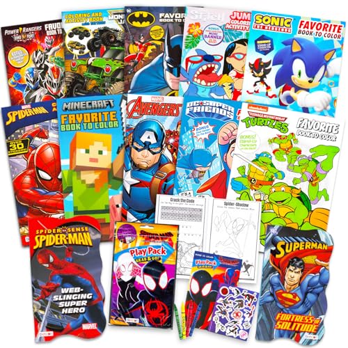 Marvel Bulk Superhero Libri da Colorare per Bambini Ragazzi 3 4 5 6 7 8 Avengers, DC Comics, Spiderman, Sonic, TMNT, Batman, Star Wars Libri di Attività con Giochi, Puzzle, Attività, Adesivi