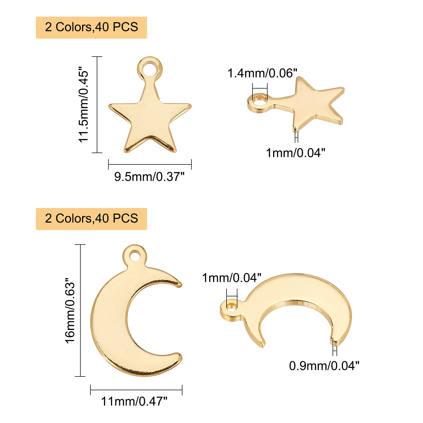 Amazon.co.jp: [UNICRAFTALE] 約80個 2種サイズ 2色 星 月 チャーム