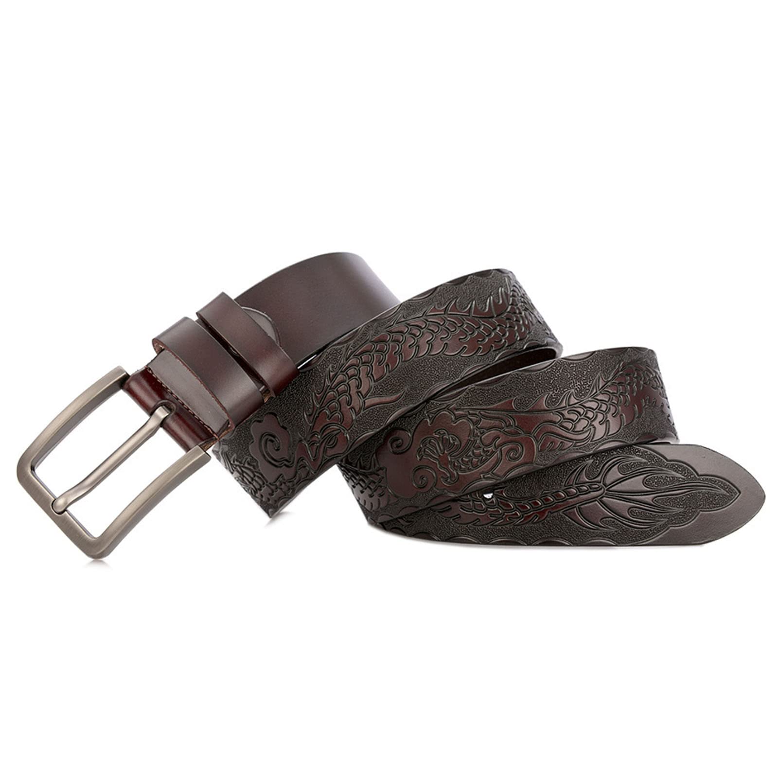 Cinturón De Cuero Con Trinquete For Hombre, Hebilla Deslizante Automática Retro, Estilo Casual