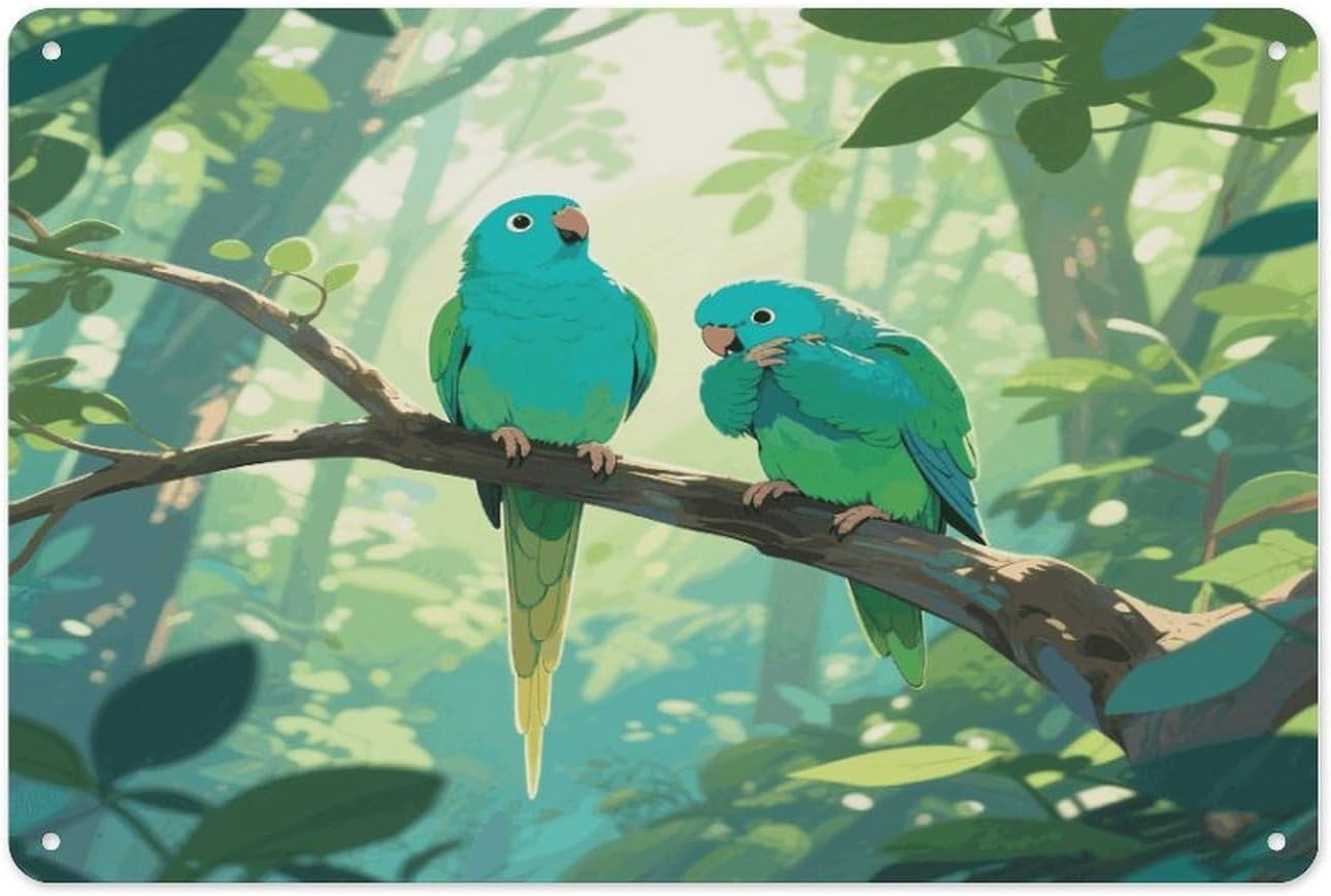 VstaDank 2インコ ウォールアートプリント メタルサイン 装飾 絵画 アルミ 壁掛け 装飾 ヴィンテージ ポスター 昇華 ピクチャーパネル 耐候性 アート 装飾 壁装飾