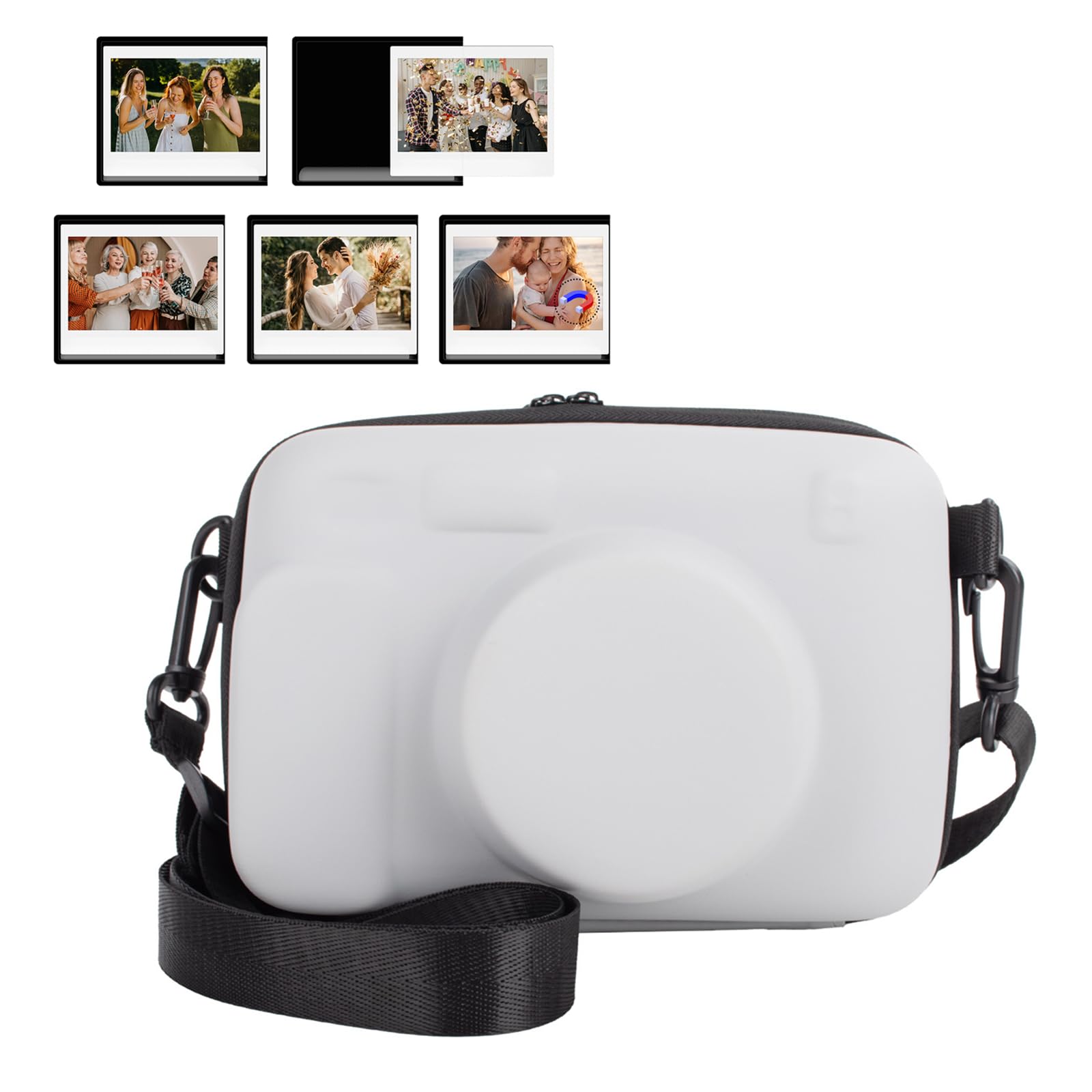 HIYQIN Protective Case Compatible for Instax Wide 400/300/210 Instant Camera, Hard EVA Carrying Bag for Lomo Instant Camera with Adjustable Shoulder Strap & Magnetic Photo Frames - Grey