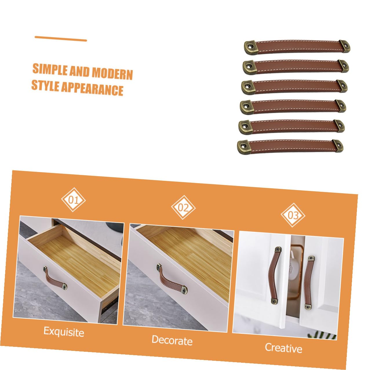 SHOWERORO Tiradores de Cuero para Armario Marrón, 6 Piezas, 160 Mm