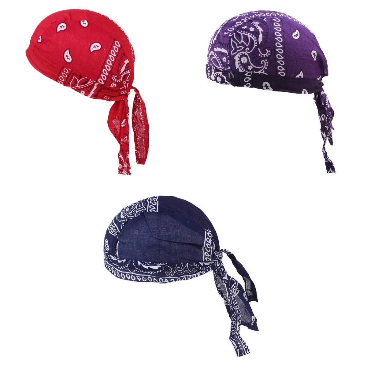 Mens Skull Cap Hair Loss Head Scarf Muslim Bandana Turban Red+Purple+Navy-image-45