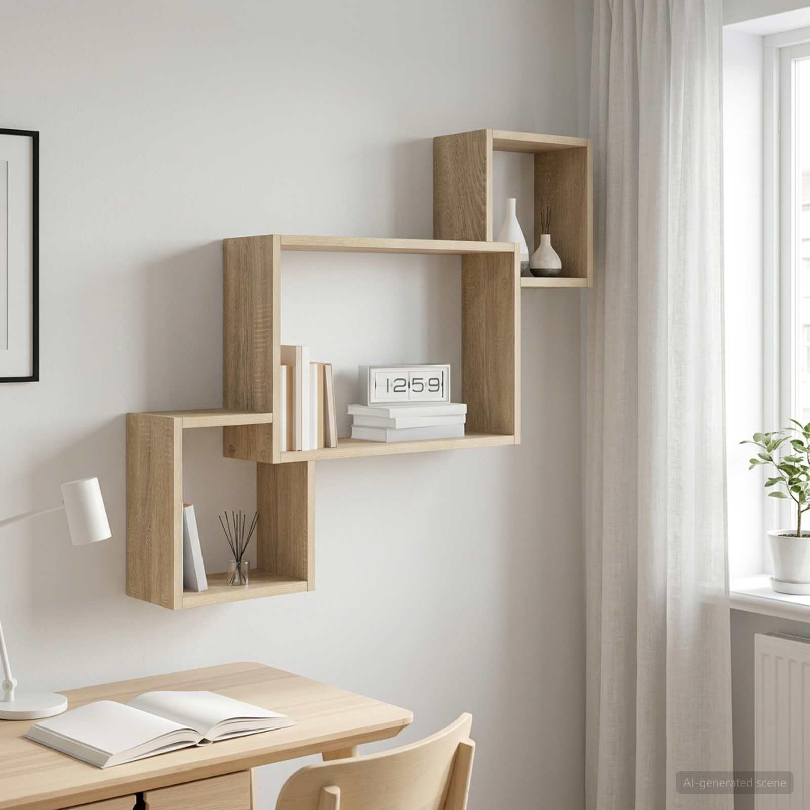 Wandregal Wandhalterung Sonoma-Eiche 91,5 x 15 x 76 cm, Holzwerkstoff schweberegal für Bücher Deko, platzsparendes Hängeregal Konsole für Wohnzimmer Büro Bad Küche