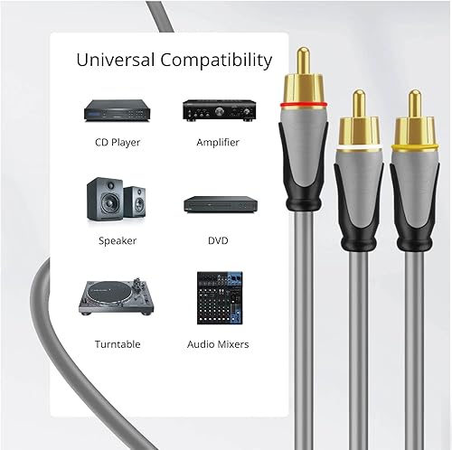 Miniatura 5 de TNP - Cable RCA de alta calidad 3 Plus 3 RCA a RCA macho a macho, cables AV de audio compuesto RCA de 15 pies, subwoofer coaxial a video, cable