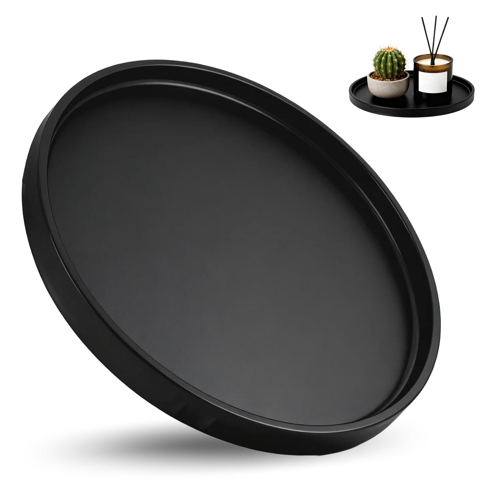 plateau rond décoratif noir 25cm