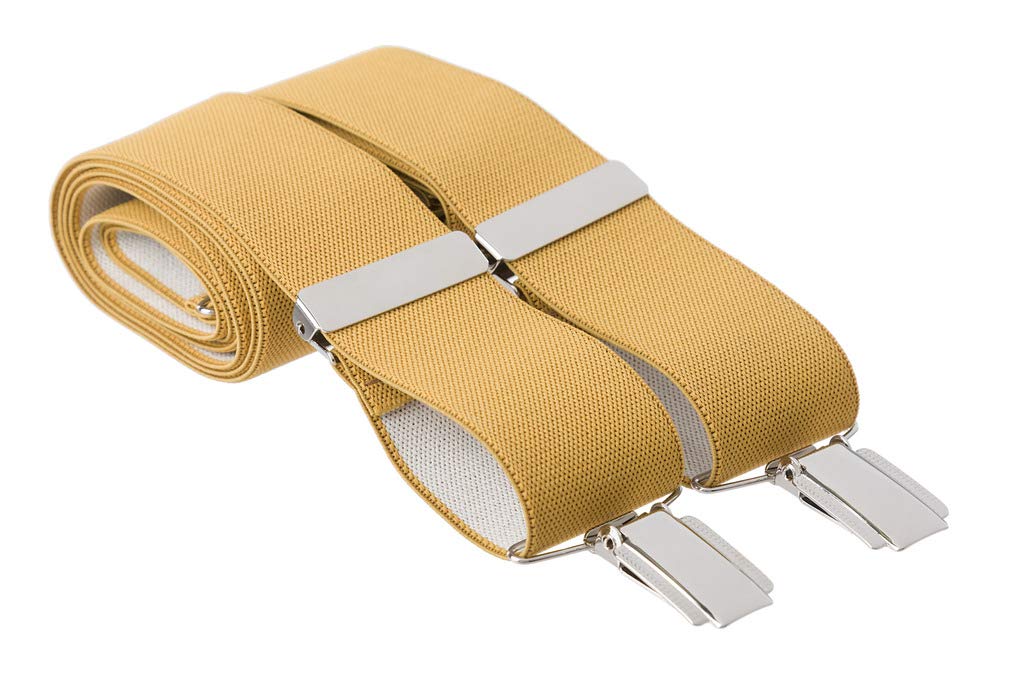 Gs Braces Men's Mustard Xl Yellow Trouser Braces 35Mm Wide Elastic 4 Strong Silver Clips 48 Inches Extra Long Adjustable