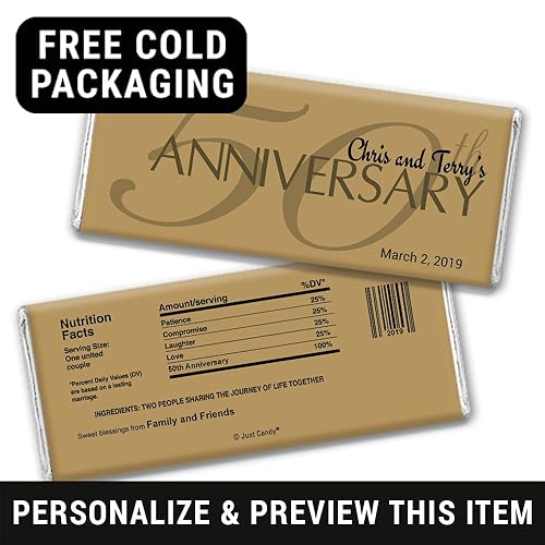 Miniatura 8 de Barras de chocolate personalizadas para fiestas de 50 aniversario con lámina dorada (12 unidades)