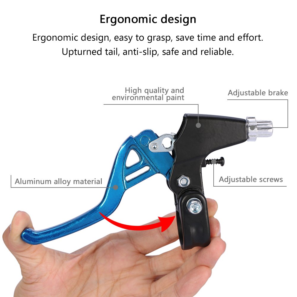 Leviers De Frein Vélo Alliage Aluminium – Paire Ergonomique Bleu – Compatible VTT, Route, BMX, Vélo Pliable – Freinage Efficace Et Léger