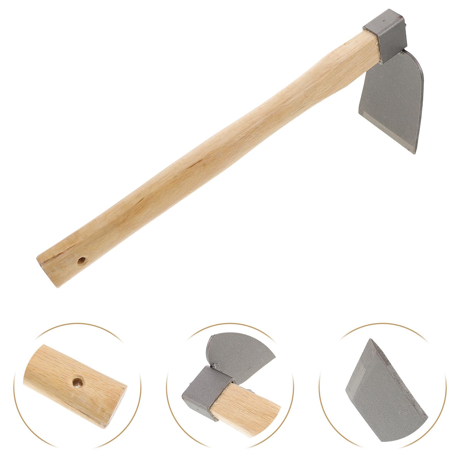 Pequeña Azada de Jardín de Acero Mango de Madera Ergonómico, Herramienta Manual para Desherbar y Paisajismo en Jardinería, Pack de 2 Piezas