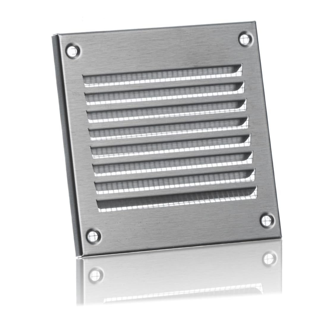 EUROPLAST 100x100mm / 4x4" inch Stainless Steel Metal Air Vent Grille Cover with Insect Mesh - Ventilation Cover
