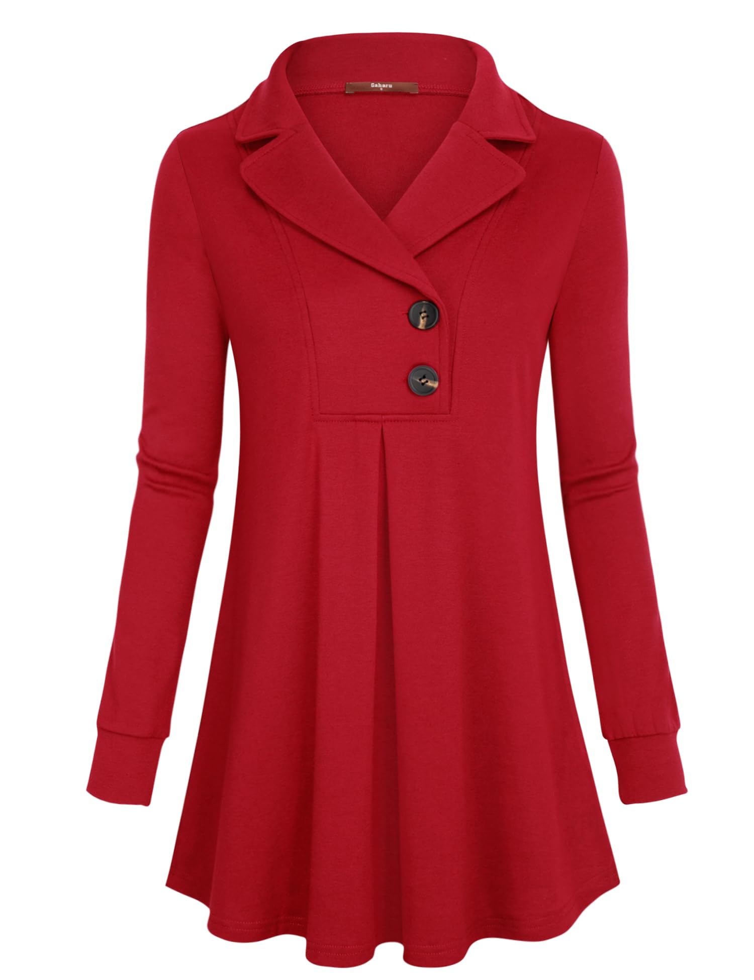 Gaharu Damen-Tunika mit Kerbkragen, schwingend, Pullover, mit Knöpfen, lange Ärmel, Shirt, Oberteile
