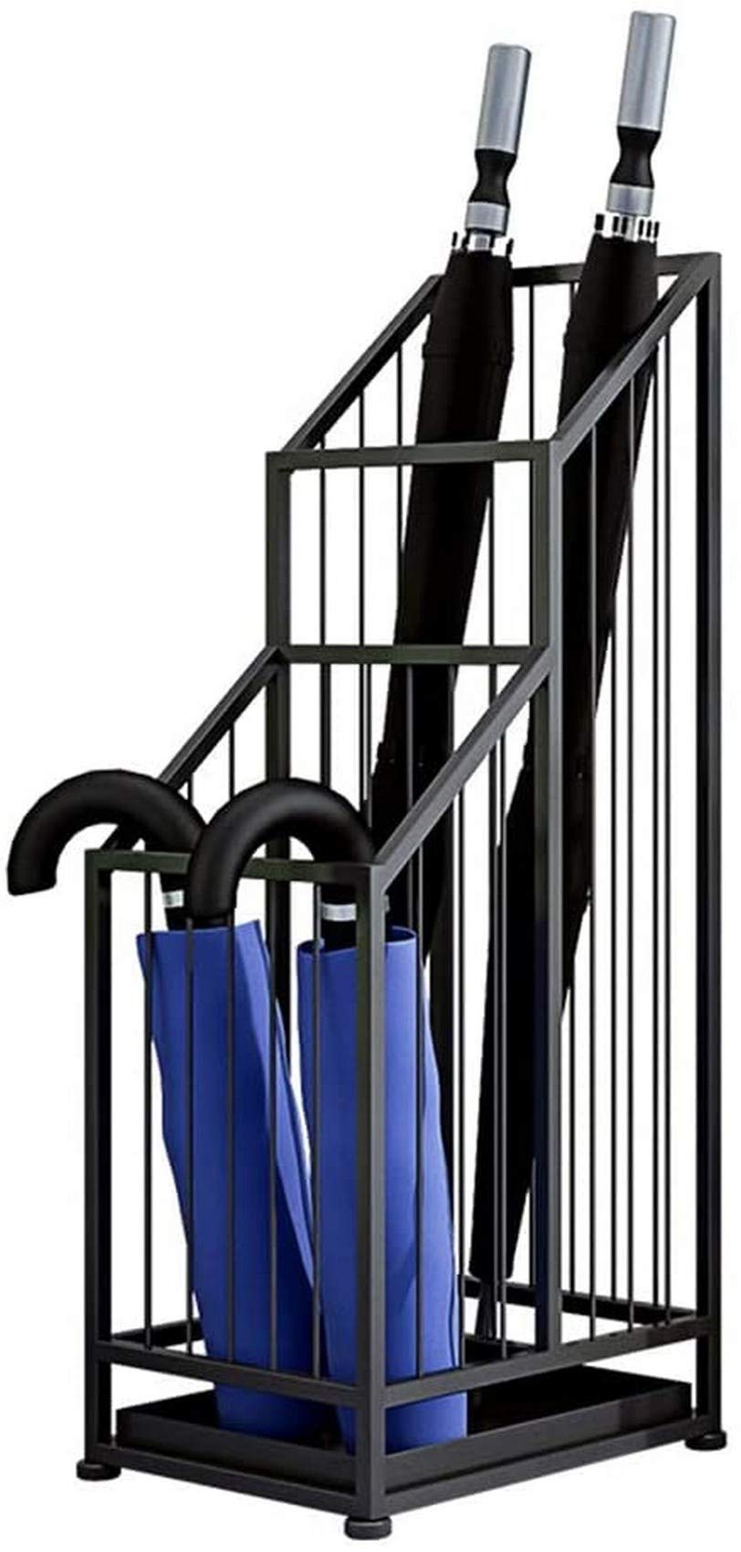 Porte-parapluies en métal noir à double couche avec bac d'égouttage amovible