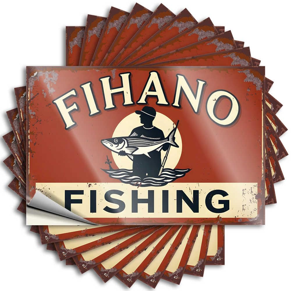 Fun, Saying Funny Hat Quote Stickers, Encouraging No Residue Decals for Luggage | Motorcycle Party Favor Custom Vintage Fihano Fishing Sign with Silhouette Angler(6X9CM)