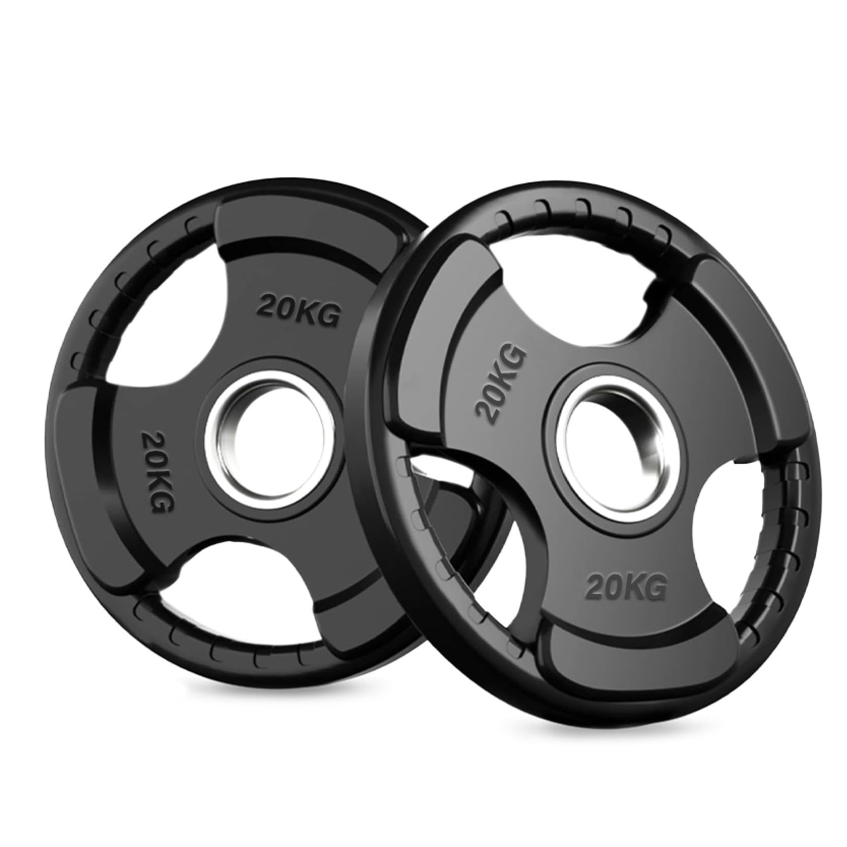 Rubber-Coated Tri-Grip Olympic Weight Plates – 2" Cast Iron Core with Protective Rubber – Individual Plates & Sets (1.25kg to 100kg) – Home & Commercial Gym