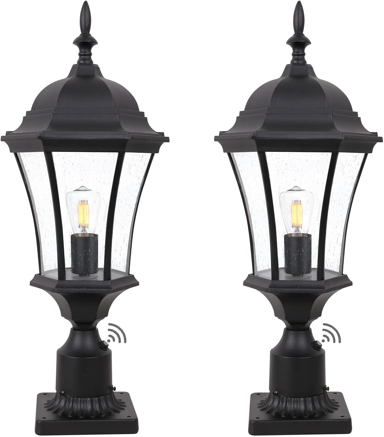 24in Dusk to Dawn Aluminum Post Light Outdoor Black Exterior Post Lamp Fixture for House 2 Pack Outdoor Pier Mount Lantern with Seeded Glass, Outside Pathway Column Lights, LMMS4610-MBK-2P