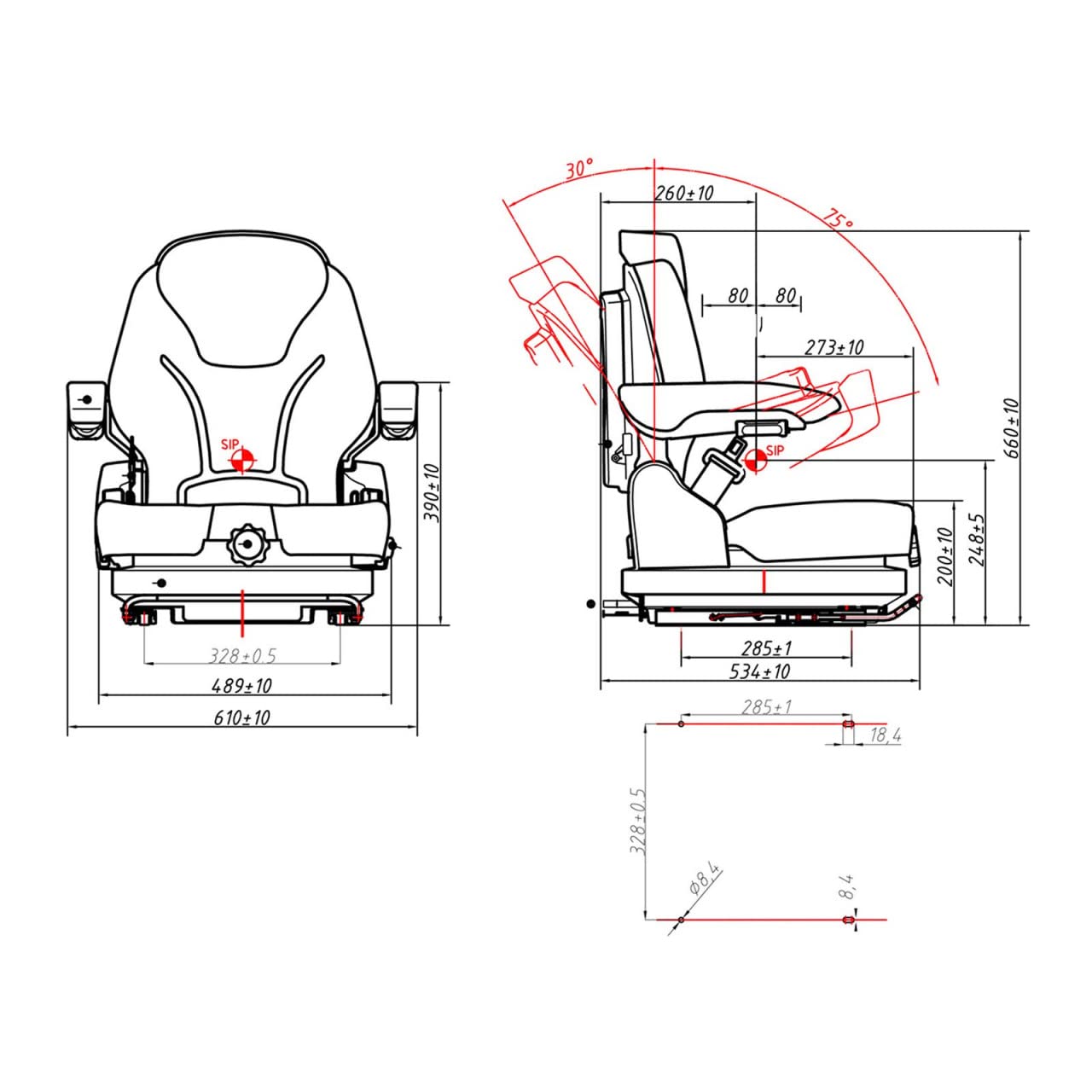 HT-RUNDLE-17 Traktorsitz 46 x 46 cm einstellbar Federung Schleppersitz Traktor Sitz Treckersitz Staplersitz