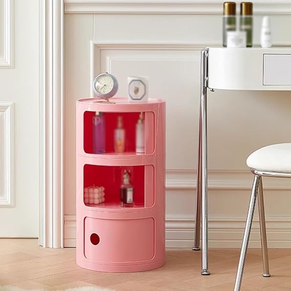 Zfmnoyev Sofa Side Table,Mini Storage Narrow Cabinet,Round Bedside Table,Side Tables Bedroom,Round Bathroom Cabine,Accent Table,Corner Cupboard,No Handle (Color : Beige, Size : 32x58cm)