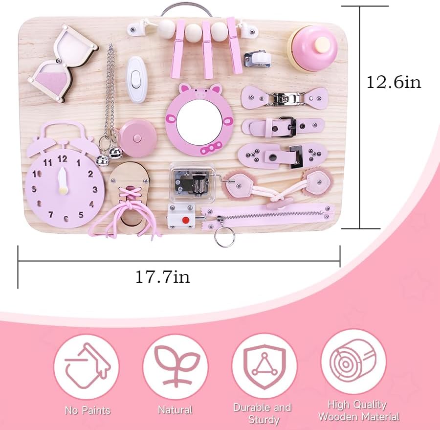 Montessori Wooden Busy Board for Baby Aged 36 Months Puzzle Toys Fine Hand Movements and Sensory Training Kids Teaching Aids Activity Board