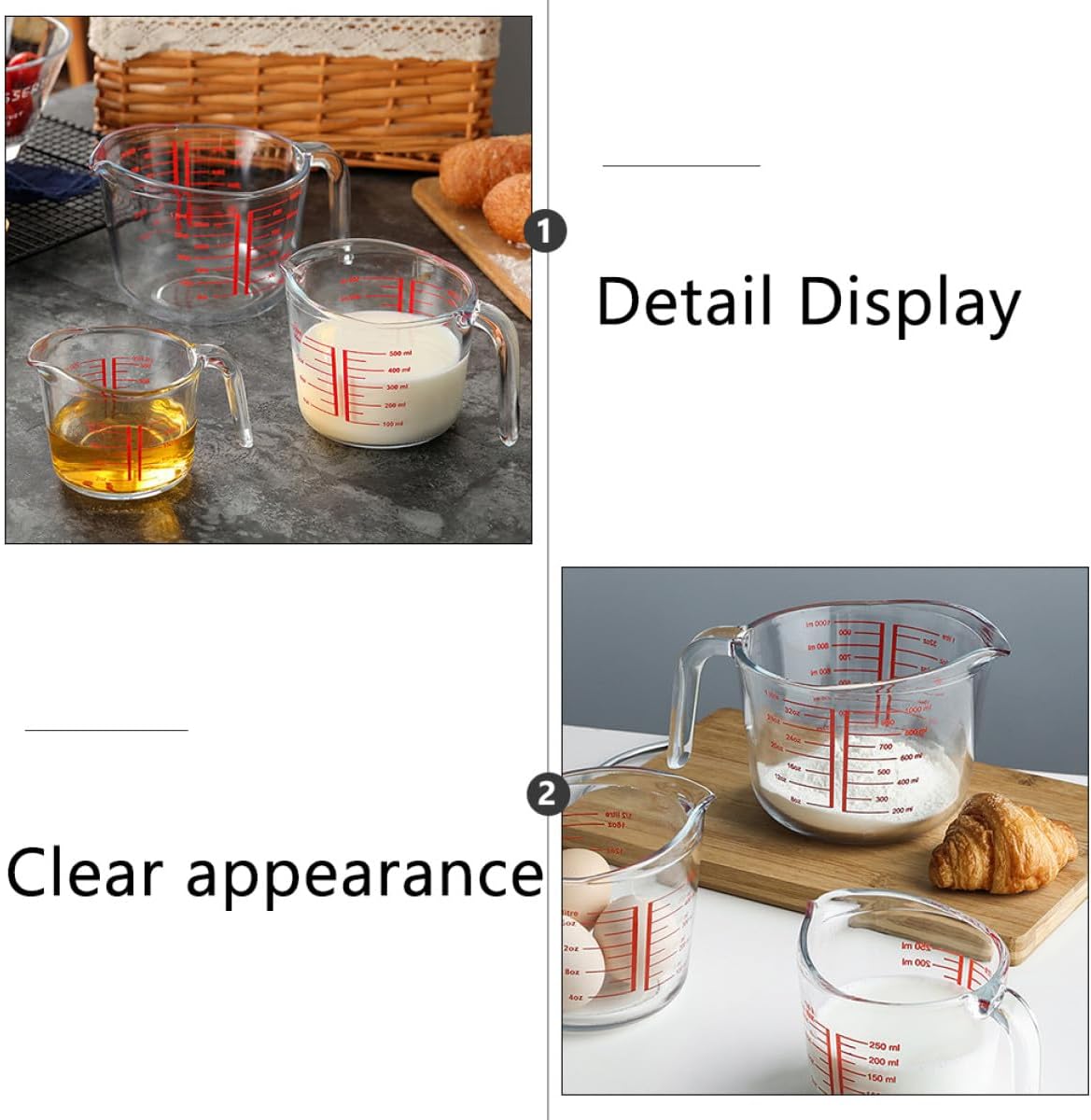 Uonlytech Tempered Glass Measuring Cup 0.25l Baking Tool Kitchen Graduated Scale Measure Jug Heat-resistant for Milk and Liquid Cooking