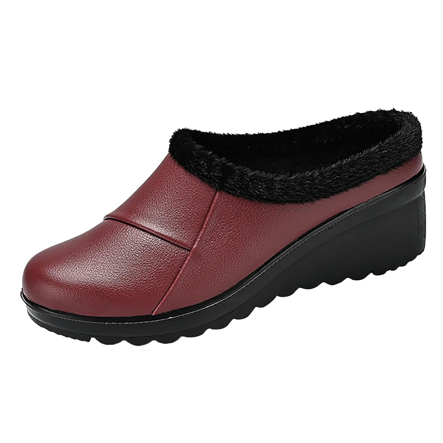 Slippers For Senior Women Wedge Mini Shoes Short Ankle Anti-Slip Boot Fleece Fur Lined Sneakers House Slippers Boot