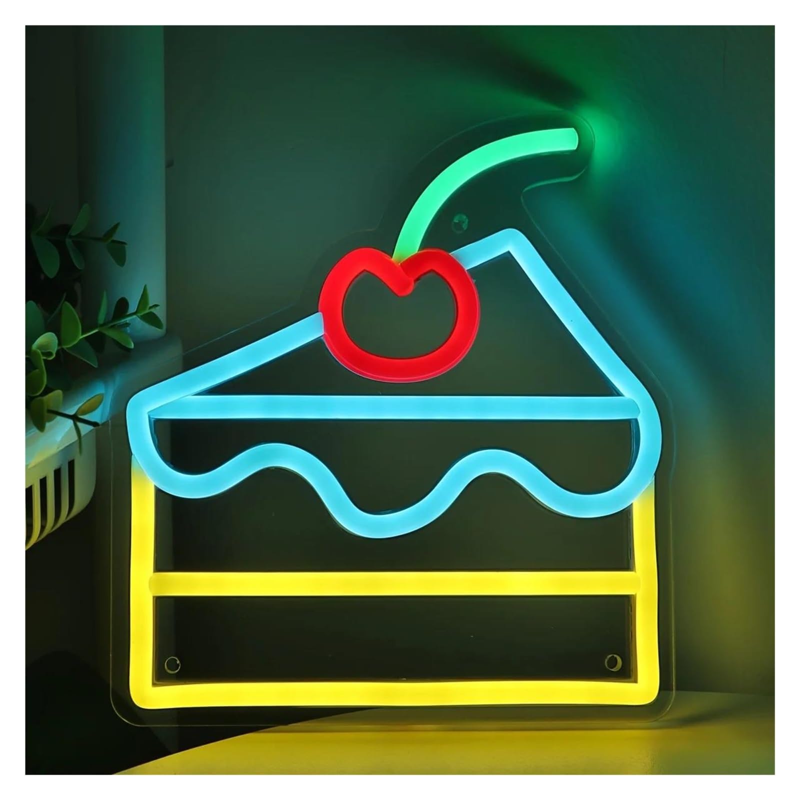 Decoración Lámparas Letrero De Neón De Pastel De Cereza, Luz De Neón Colgante De Pared Alimentada Por USB Para Postres, Panaderías, Cafeterías Y Decoración 21.96cmx23.88cm