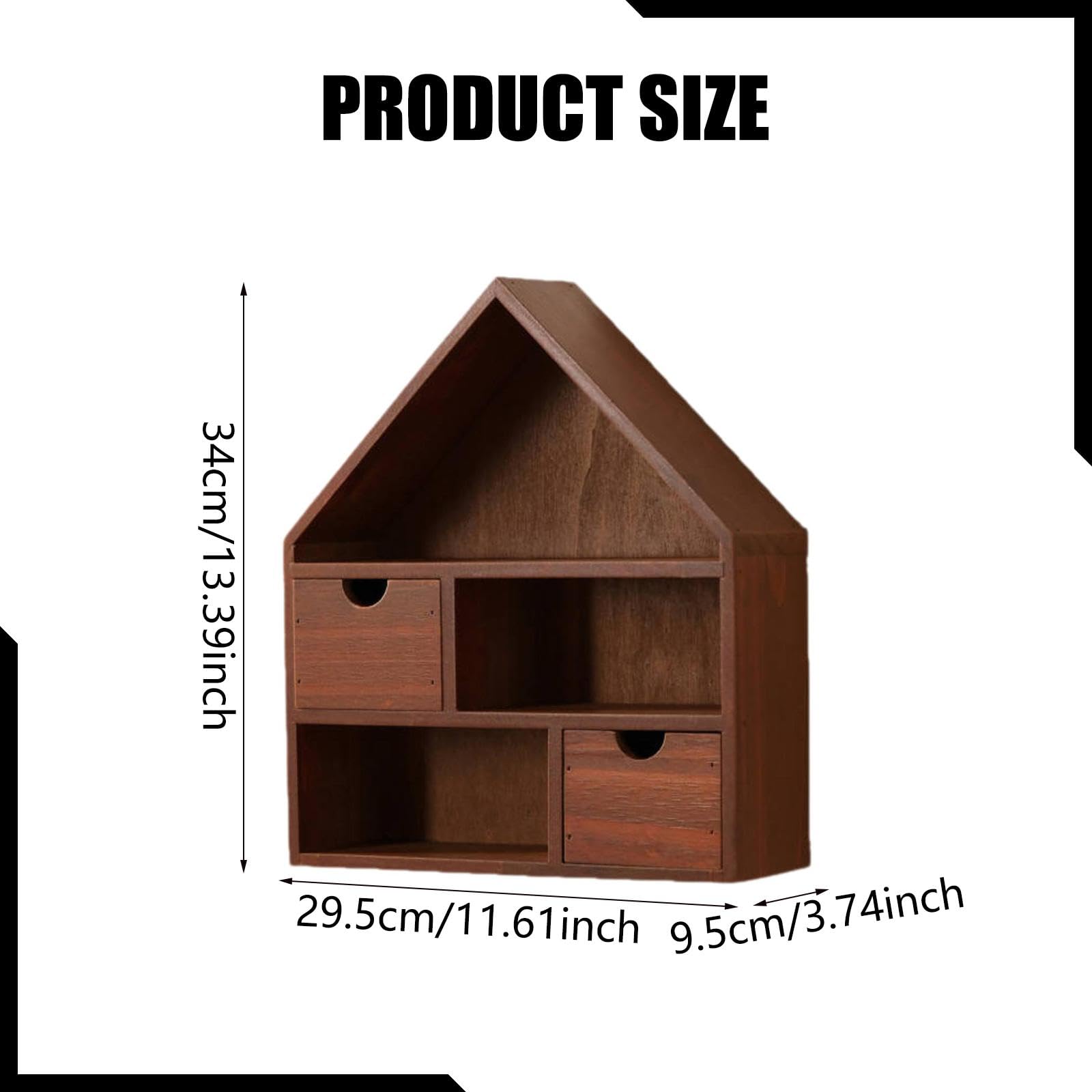 Scatola Espositiva in Legno Stile Casa Mensola Organizer Miniatura Parete Vetrinetta Curio Appendibile Scaffale Porta Collezione Miniature in Legno Na, Rosso Marrone